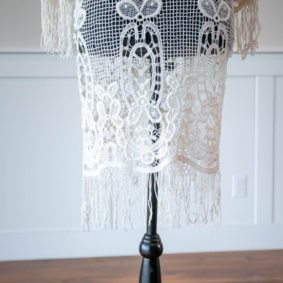 Crocheted Off White bathing Suit Cover up dress - Picture 4 of 11